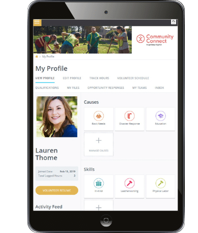 Tablet with Get Connected volunteer profile