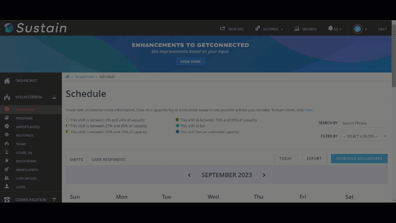Get Connected Sustain Volunteer Management Dashboard