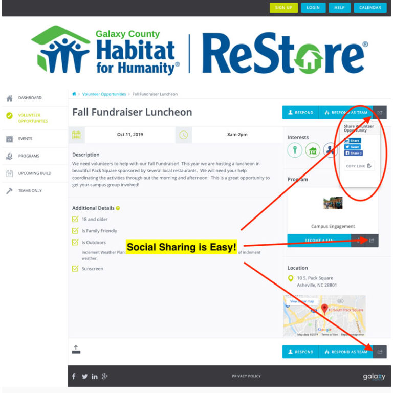 Built-in social sharing feature in Get Connected Built-in social sharing feature in Get Connected