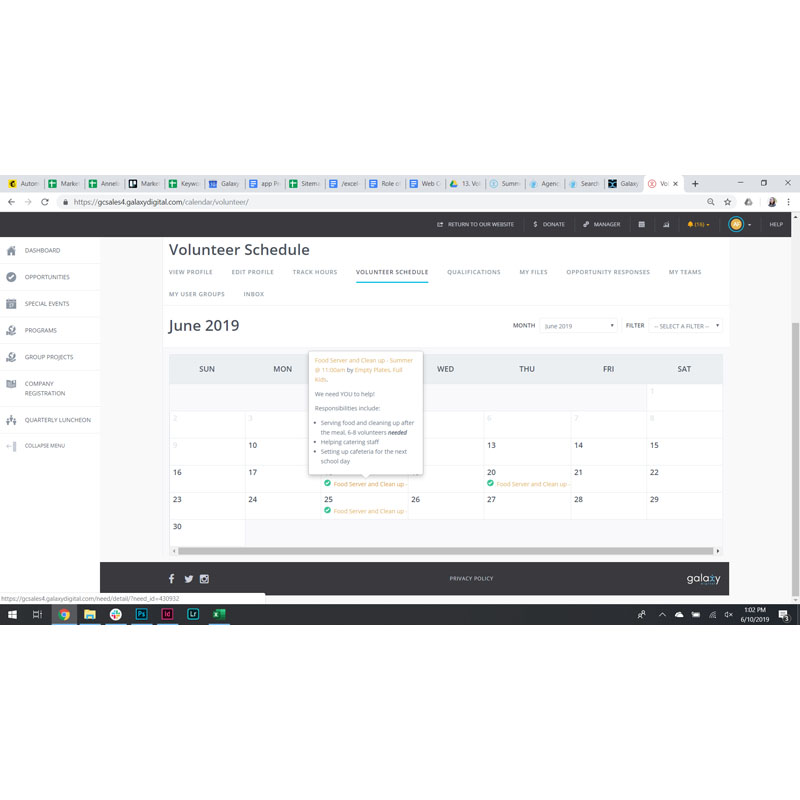 Volunteer Calendar tool in Volunteer Management Software Get Connected